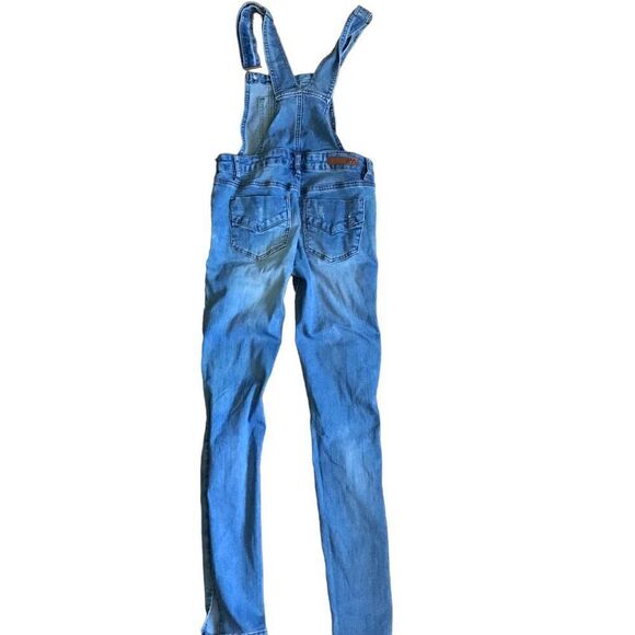Dollhouse Size 1 overalls jeans denim waist 25 length 29 distressed with flaw - Picture 2 of 6